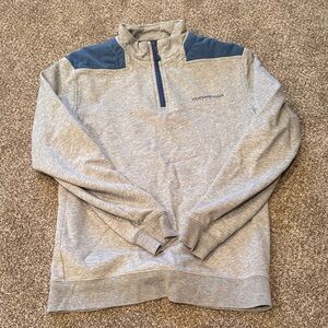 Vineyard Vines Heather Gray and Navy Quarter-Zip